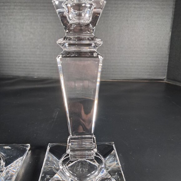 Exquisite Tyrone Irish Hand Cut 24% Crystal Square Pedestal Candlestick Holders - Picture 4 of 12